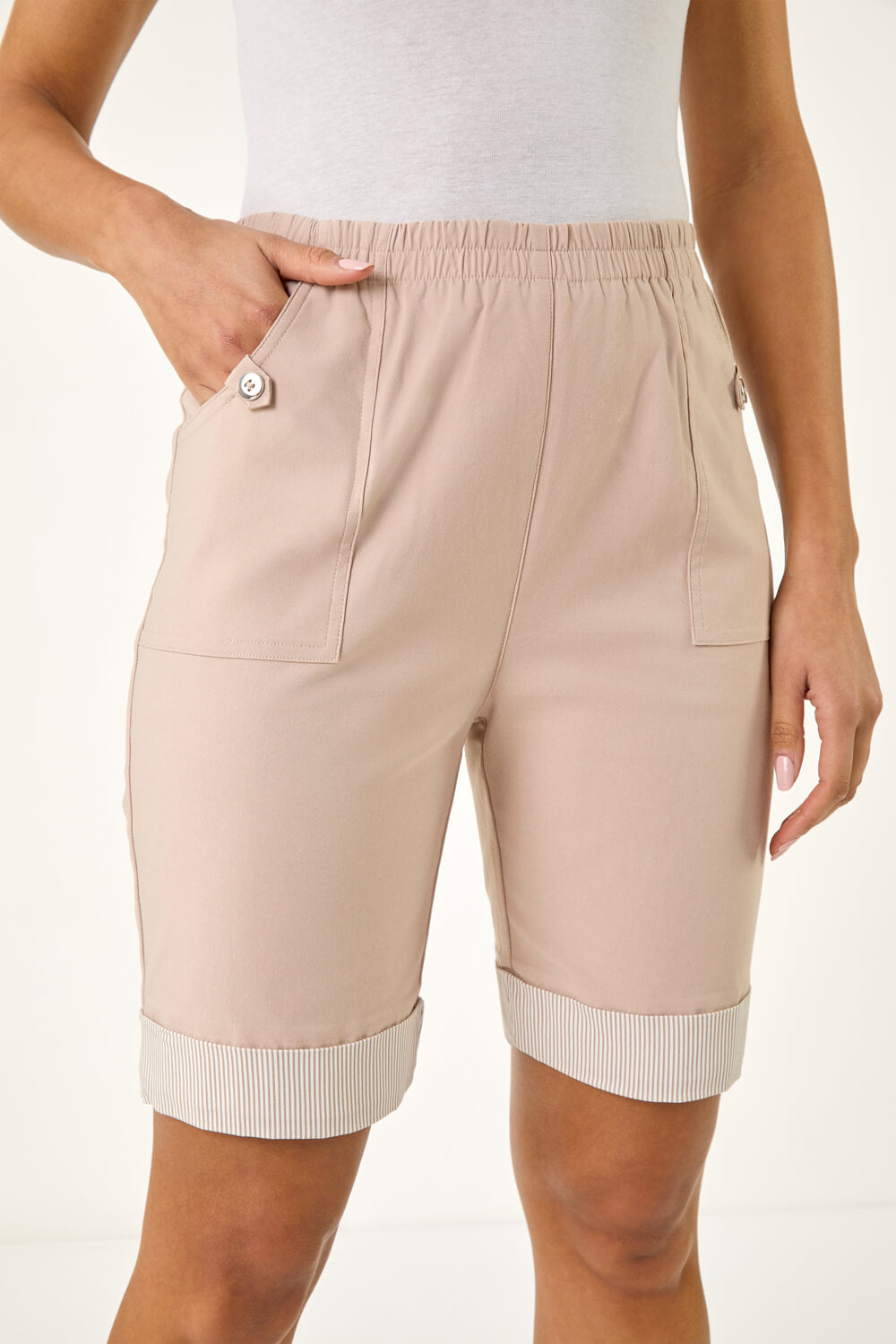 Bengaline Turn Up Stripe Stretch Shorts