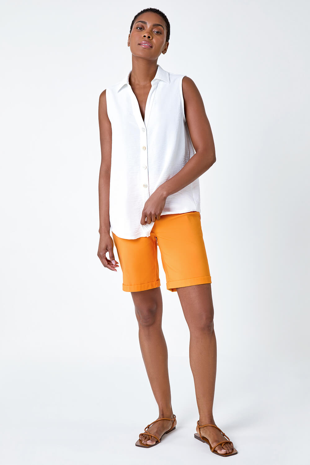 Elastic Waist Turn Up Stretch Shorts