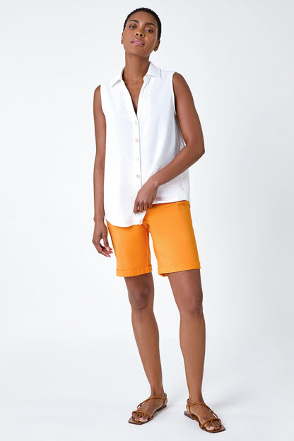 Elastic Waist Turn Up Stretch Shorts