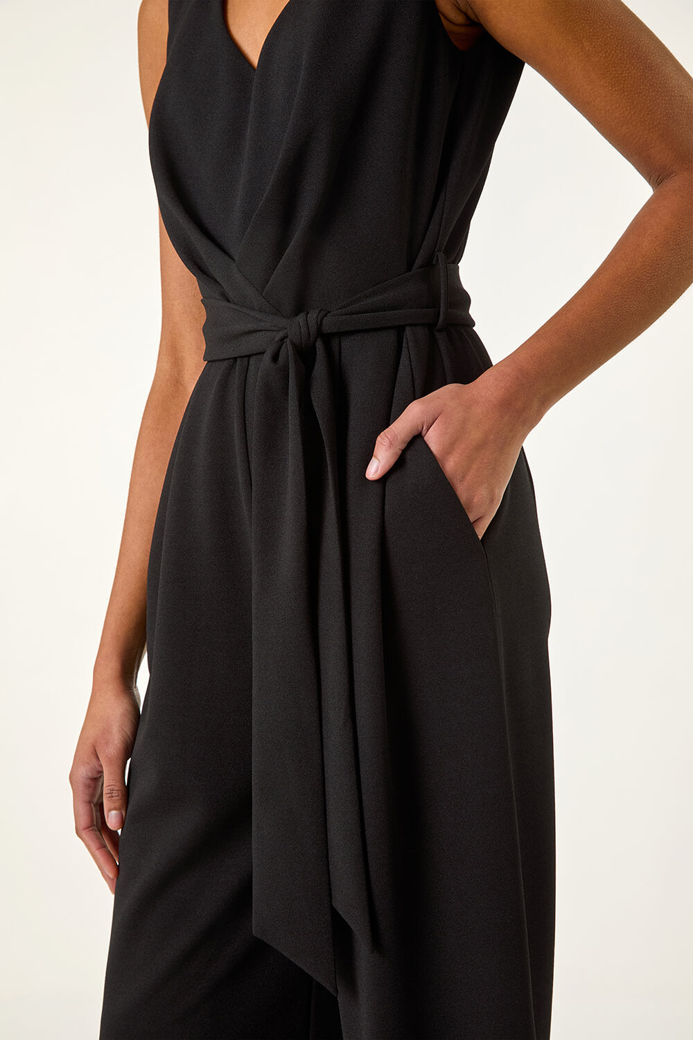 Pleat Detail Wide Leg Stretch Jumpsuit