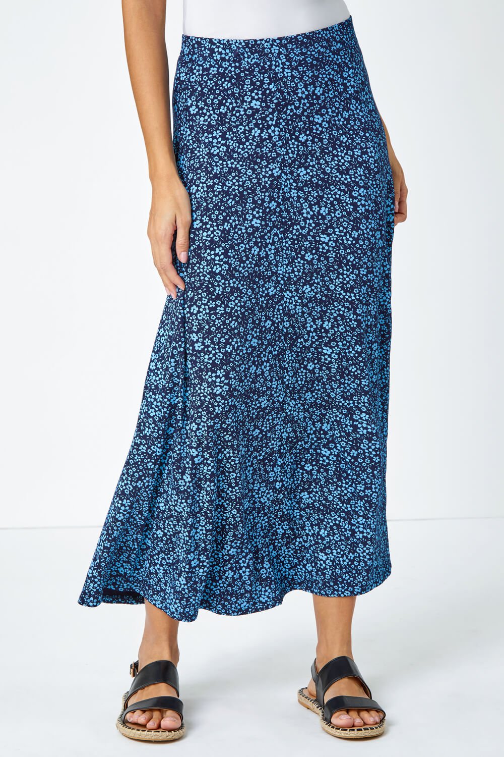 Ditsy Floral Elastic Waist A Line Midi Skirt