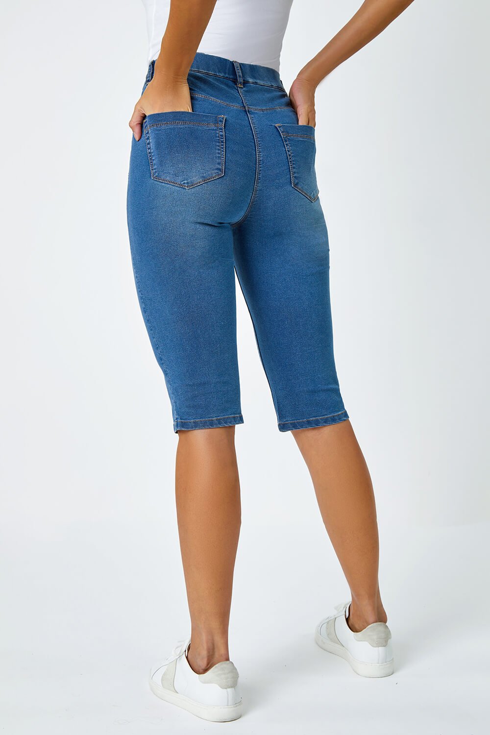 Denim Stretch Knee Length Pedal Pusher