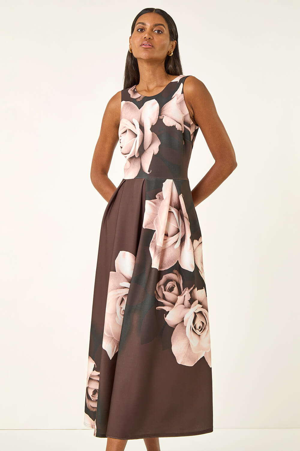 Floral Print Premium Stretch Midi Dress