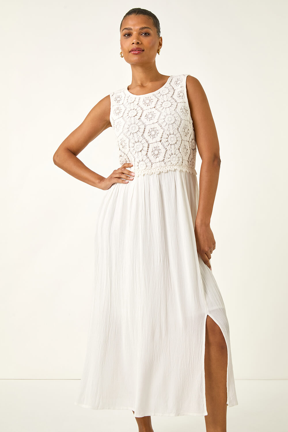Crochet Bodice Midi Dress