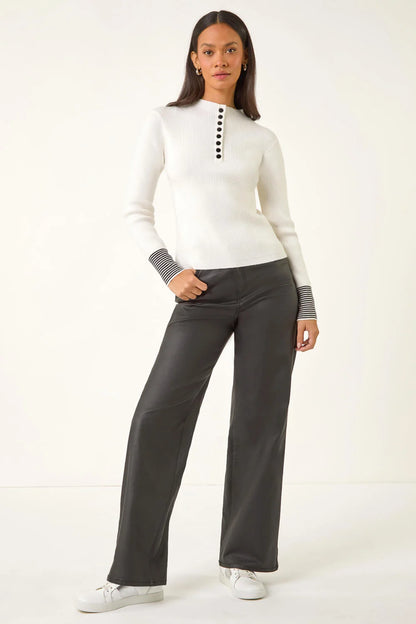 Dusk Buttoned Ribbed Knit Jumper