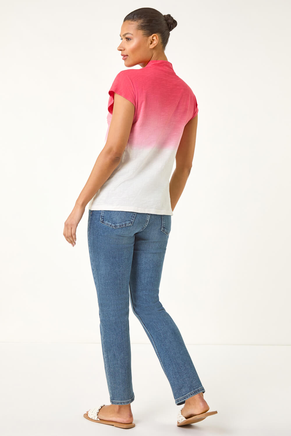 Leaf Print Ruffle Front Buttoned Blouse