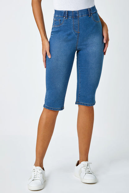 Denim Stretch Knee Length Pedal Pusher