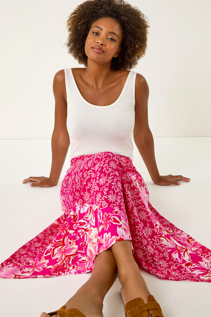 Mixed Floral Spot Print A Line Midi Skirt