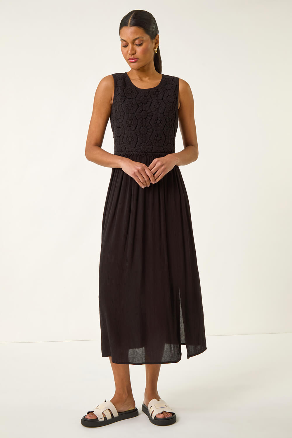 Crochet Bodice Midi Dress