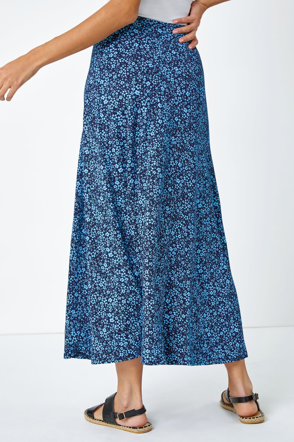 Ditsy Floral Elastic Waist A Line Midi Skirt