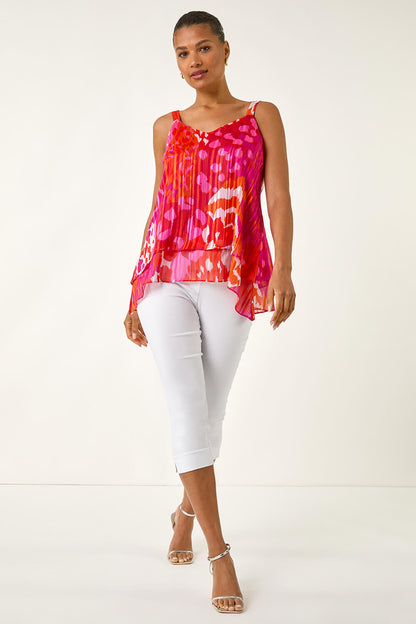 Animal Print Shimmer Detail V-Neck Vest Top