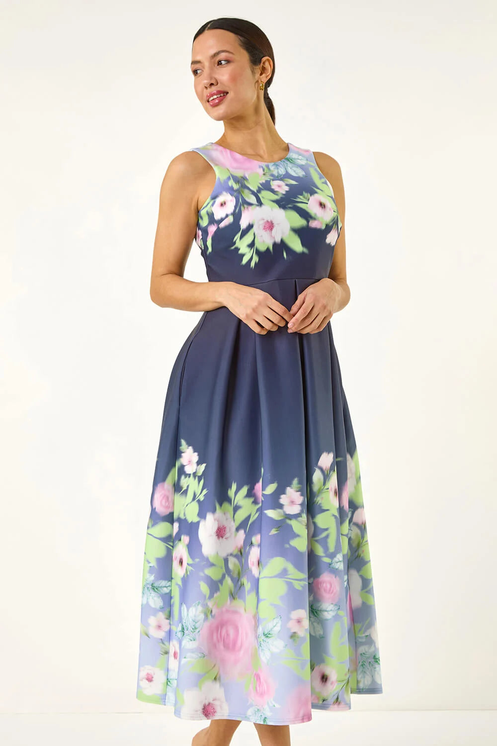 Floral Print Premium Stretch Midi Dress