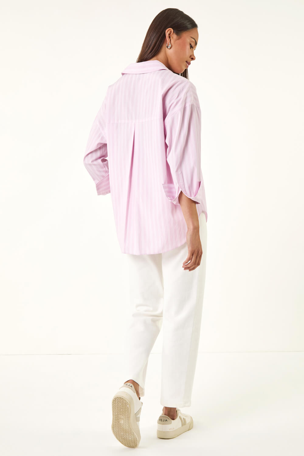 Petite Stripe Buttoned Pocket Front Shirt