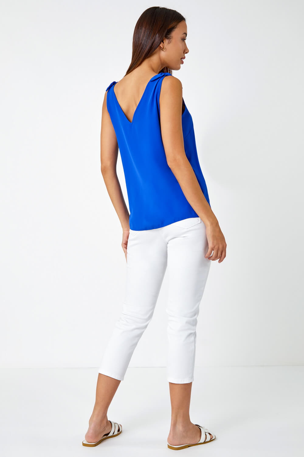 V-Neck Detail Strap ChiffonTie Cami Top