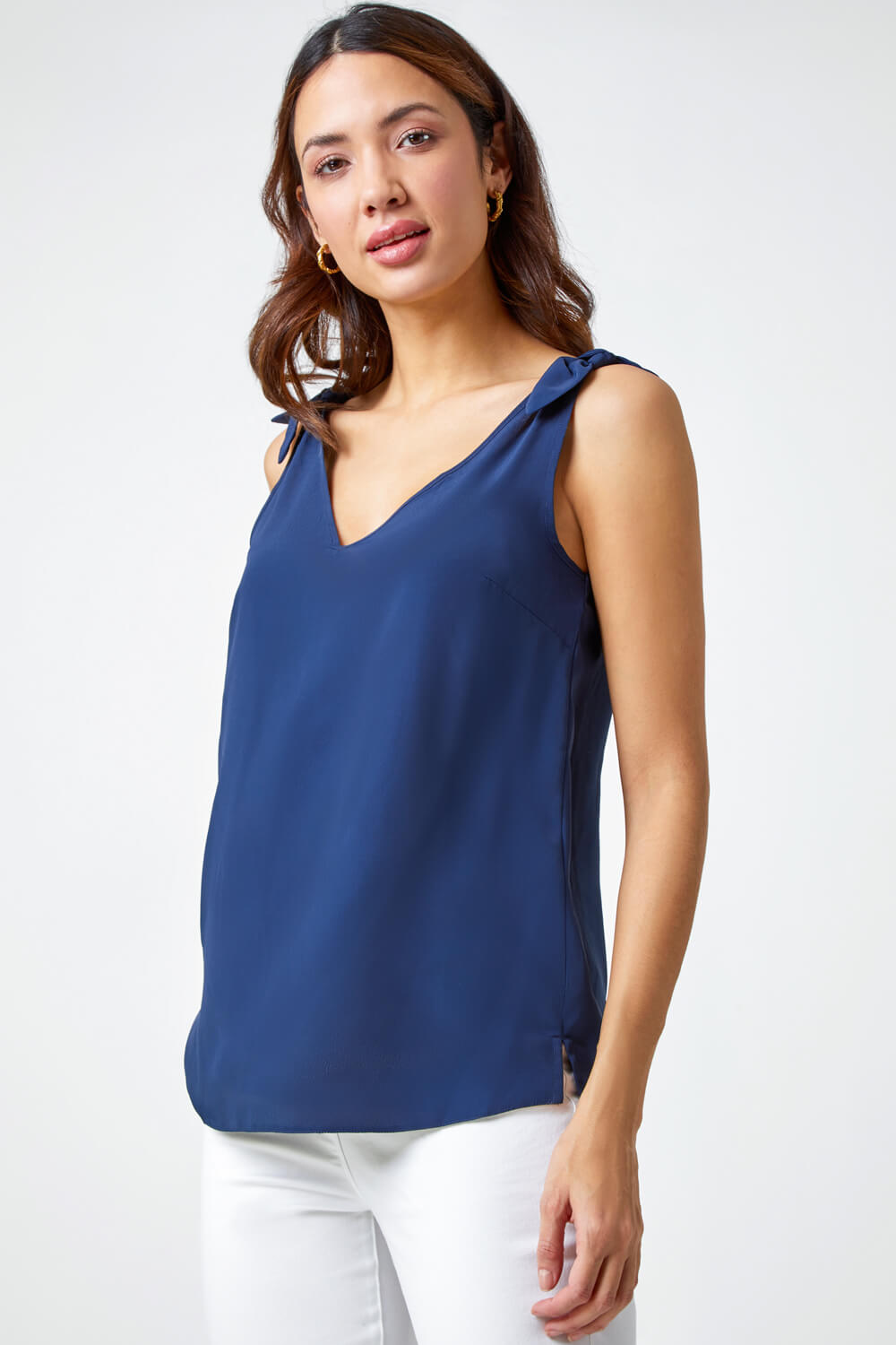V-Neck Detail Strap ChiffonTie Cami Top