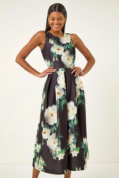 Floral Print Premium Stretch Midi Dress
