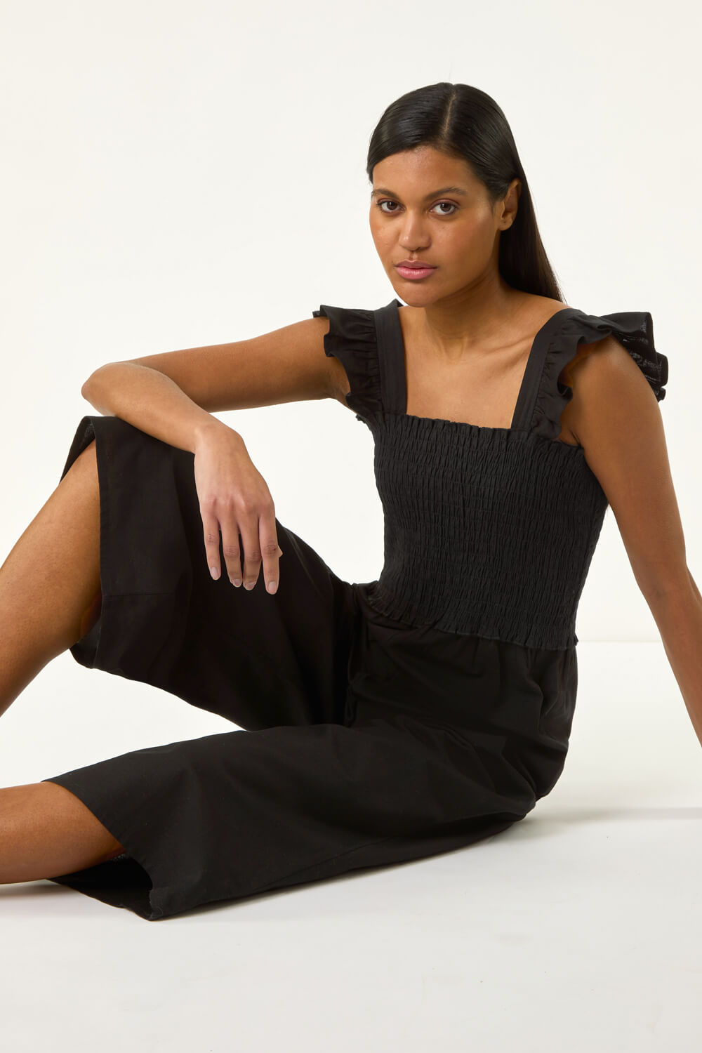 Linen Blend Frill Jumpsuit