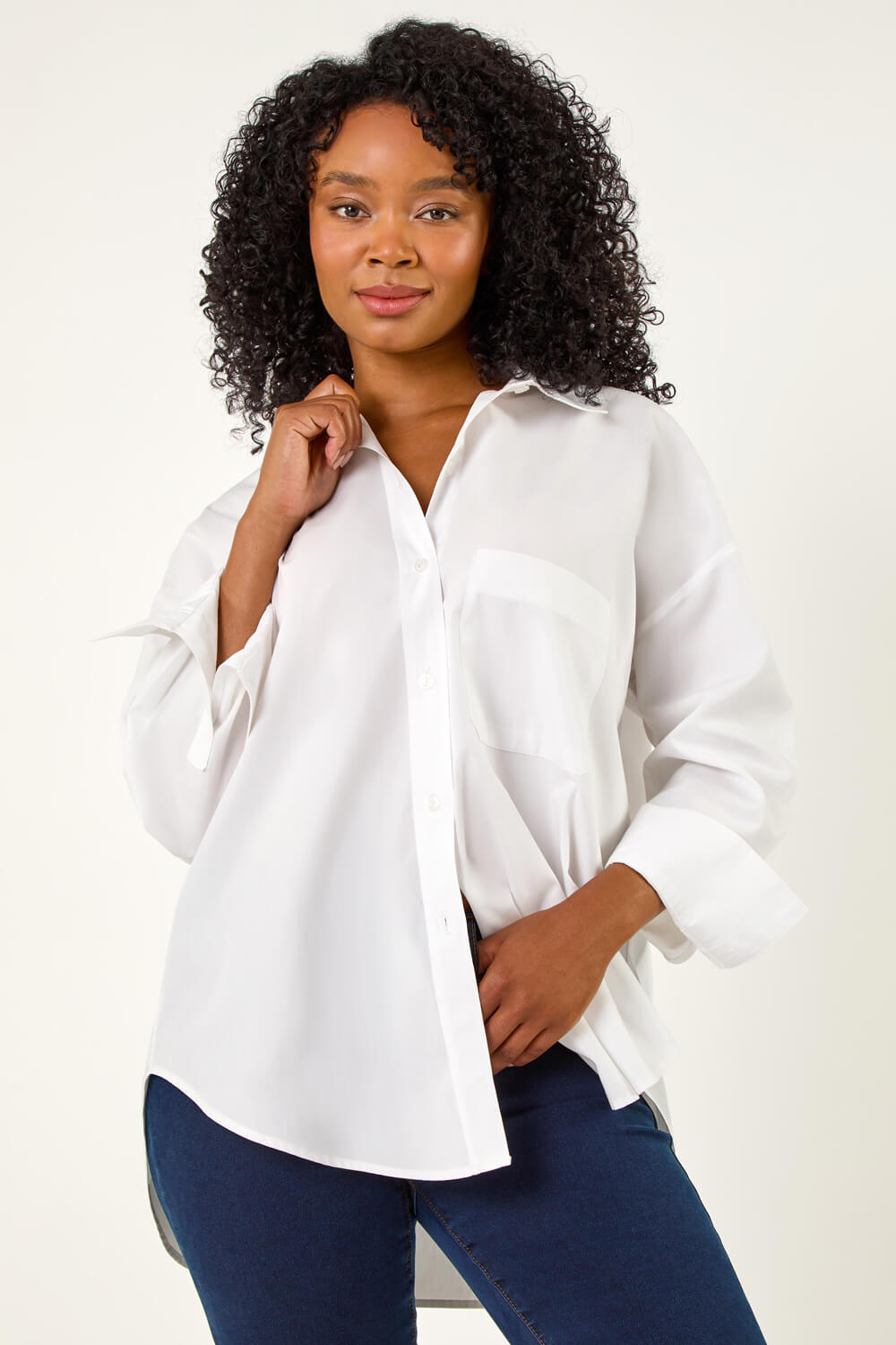 Petite Stripe Buttoned Pocket Front Shirt