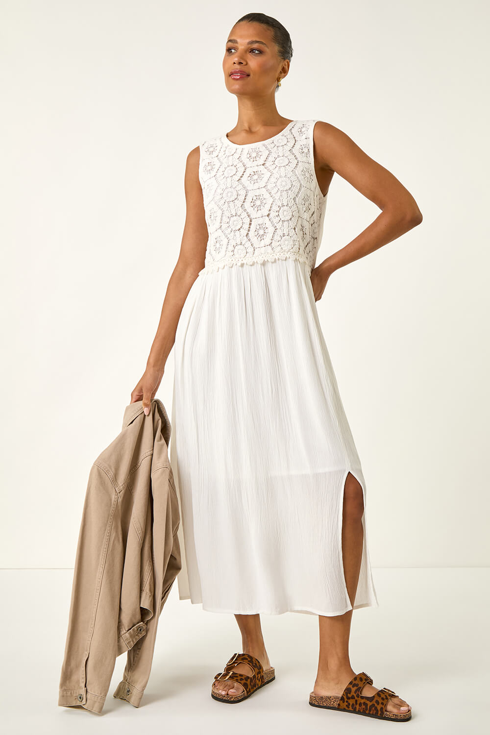 Crochet Bodice Midi Dress