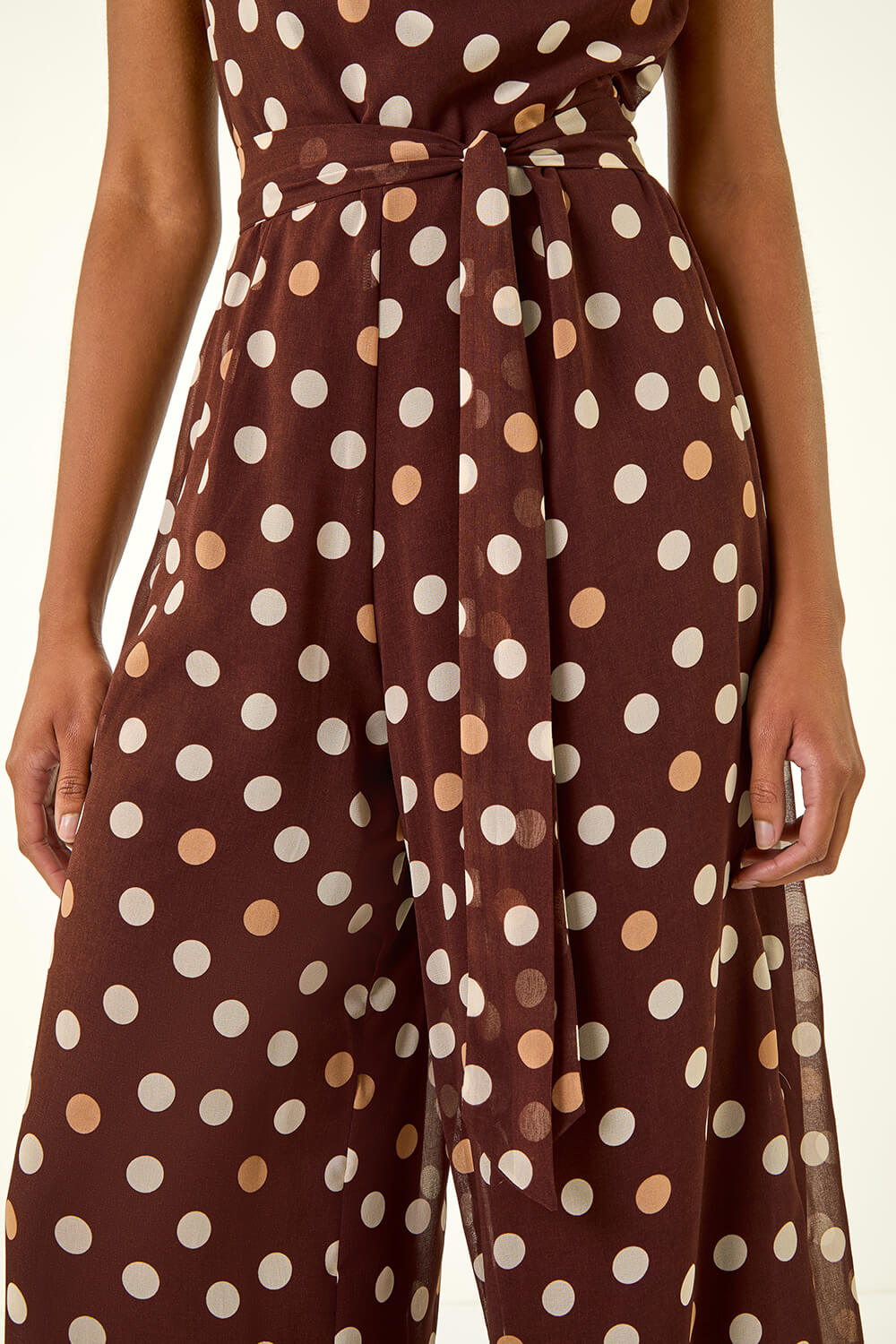 Spot Print Chiffon Belted Jumpsuit