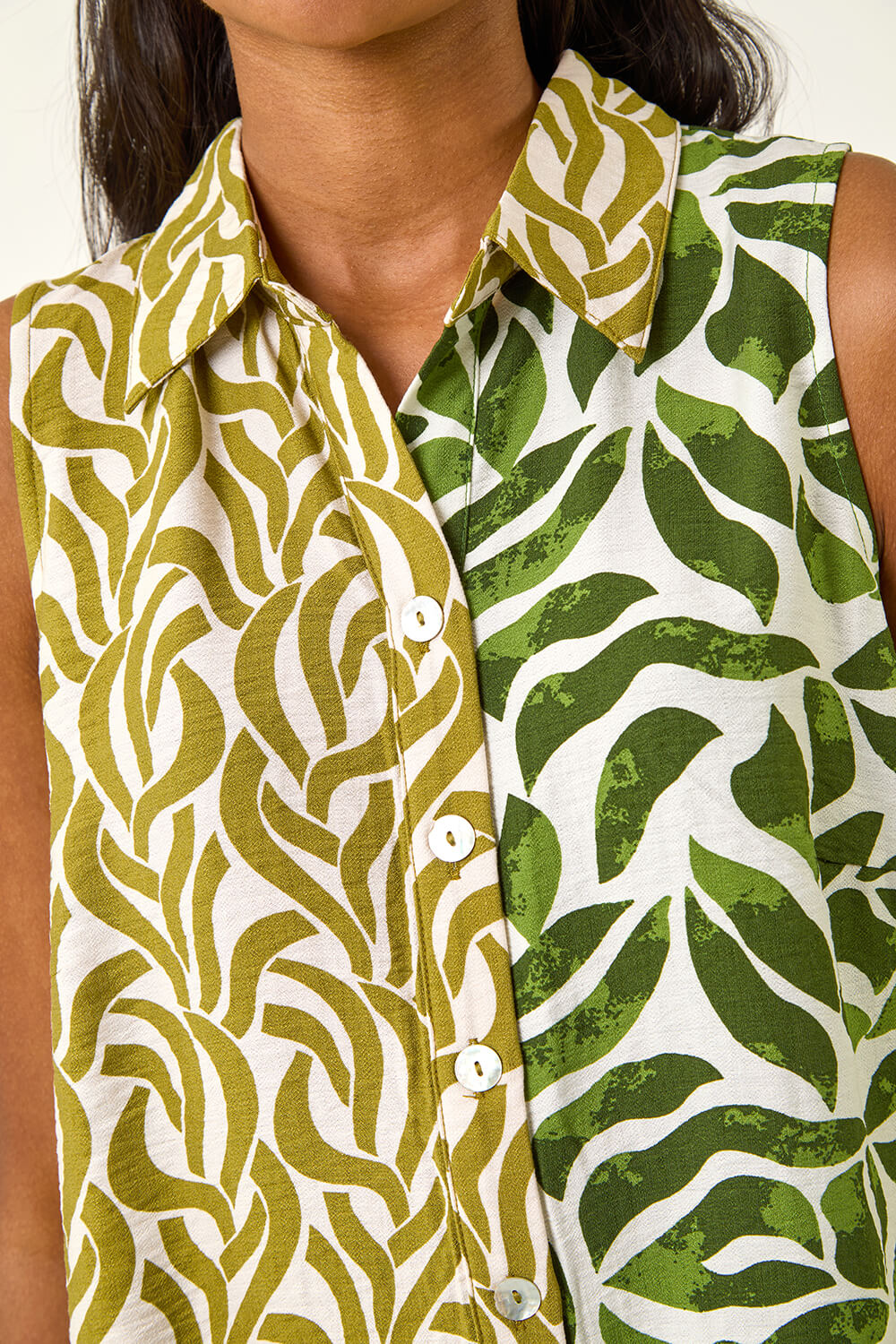 Leaf Print Button Longline Shirt