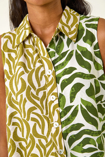 Leaf Print Button Longline Shirt