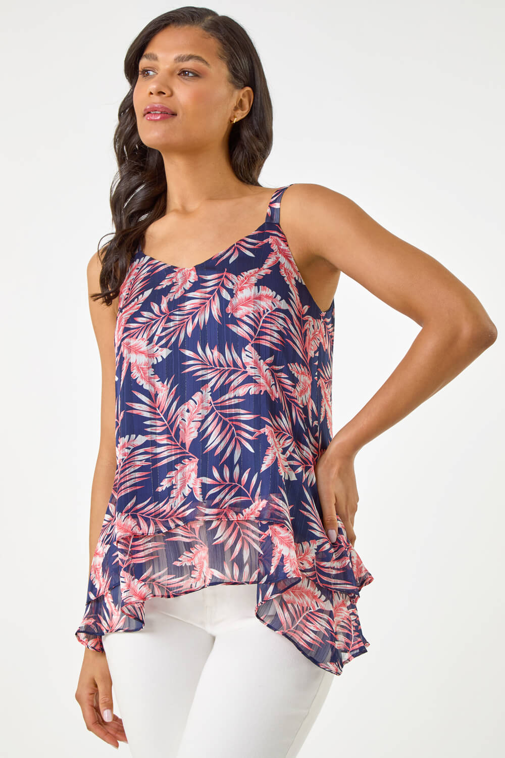 Animal Print Shimmer Detail V-Neck Vest Top
