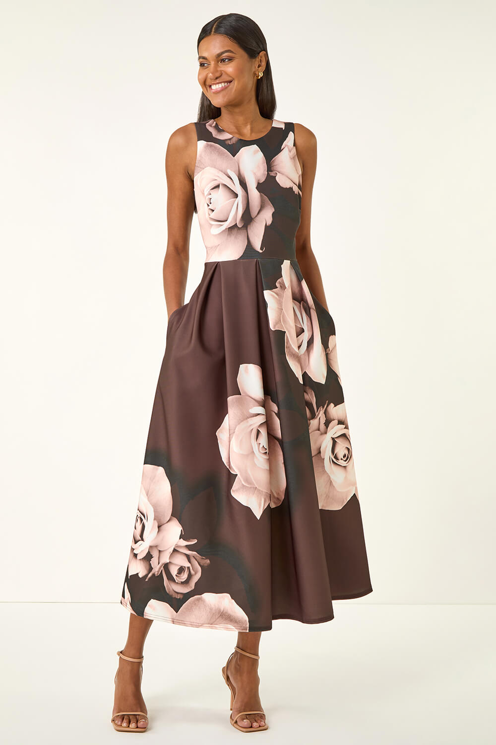 Floral Print Premium Stretch Midi Dress