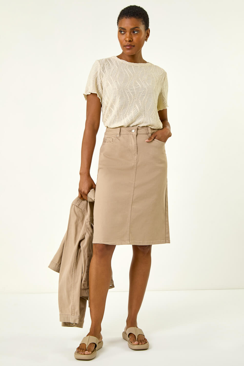 Cotton Denim Stretch A line Skirt