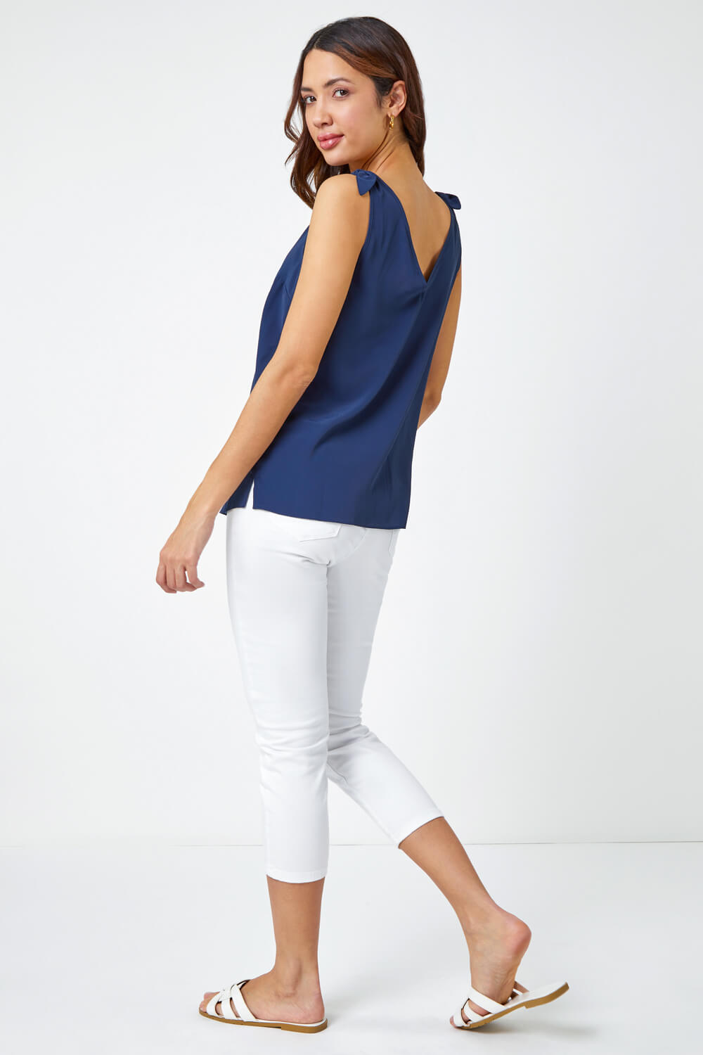 V-Neck Detail Strap ChiffonTie Cami Top