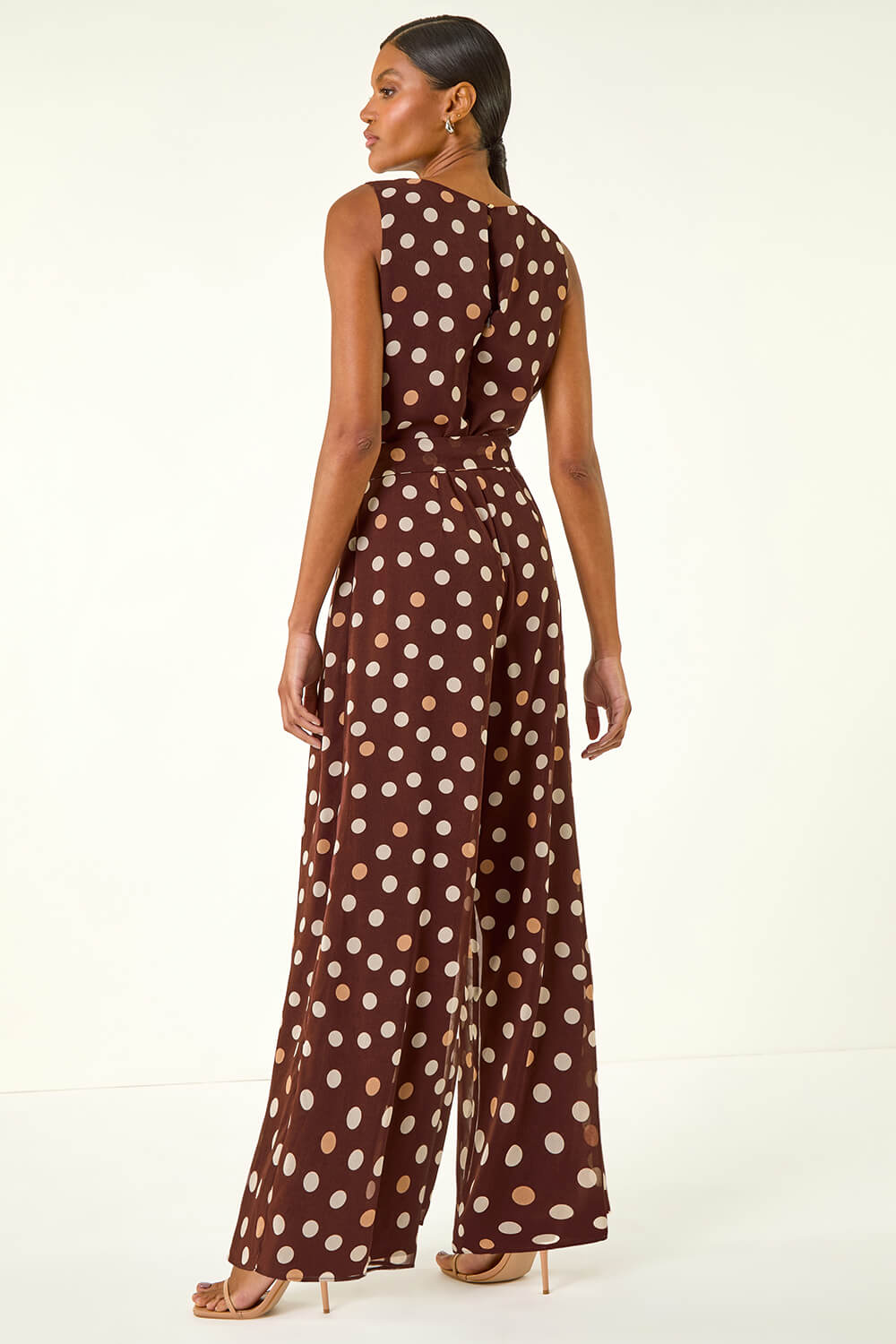 Spot Print Chiffon Belted Jumpsuit