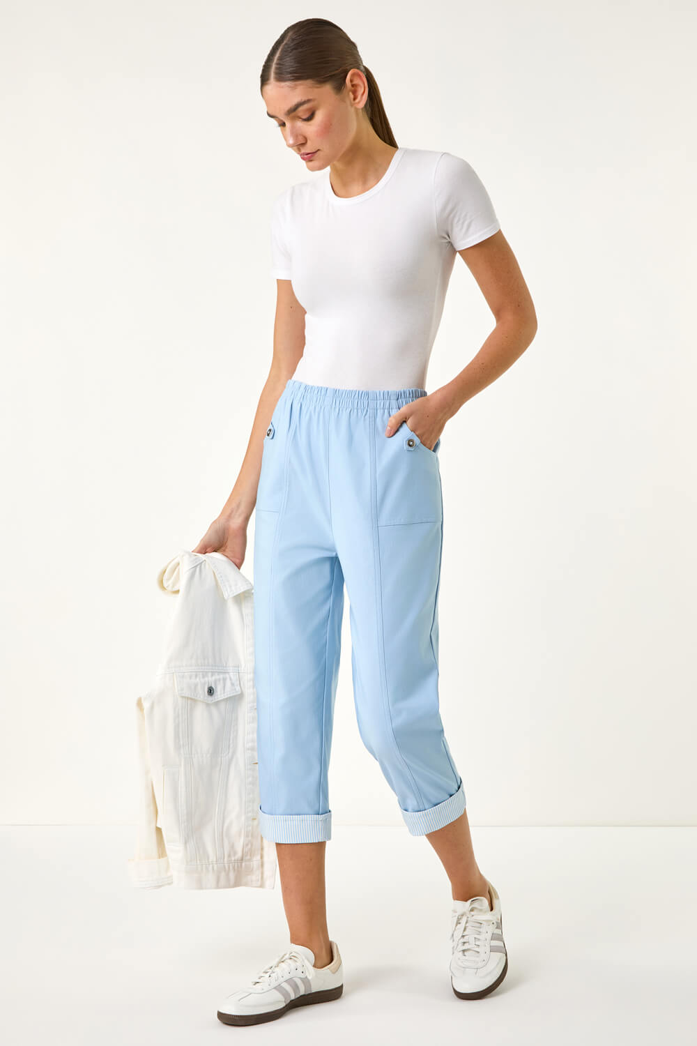 Contrast Detail Cropped Stretch Trouser