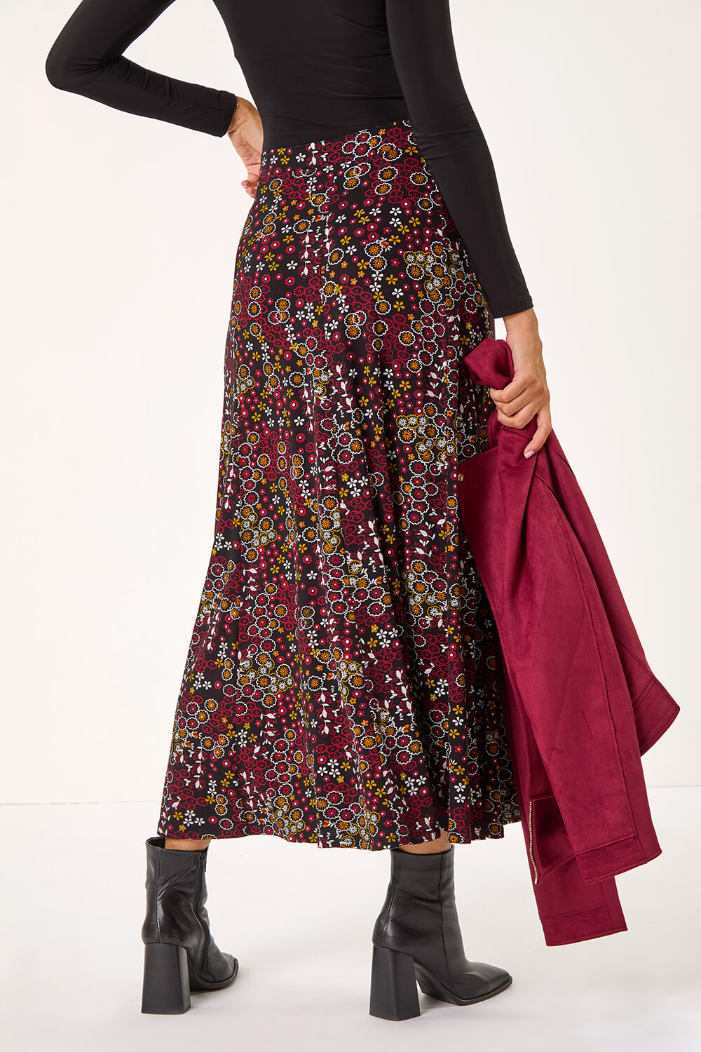 Ditsy Floral Elastic Waist A Line Midi Skirt