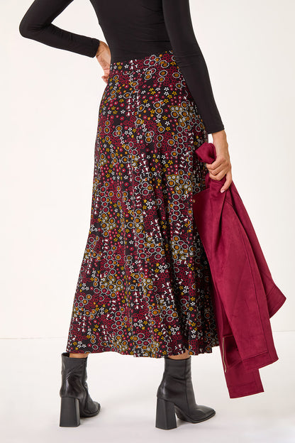 Ditsy Floral Elastic Waist A Line Midi Skirt