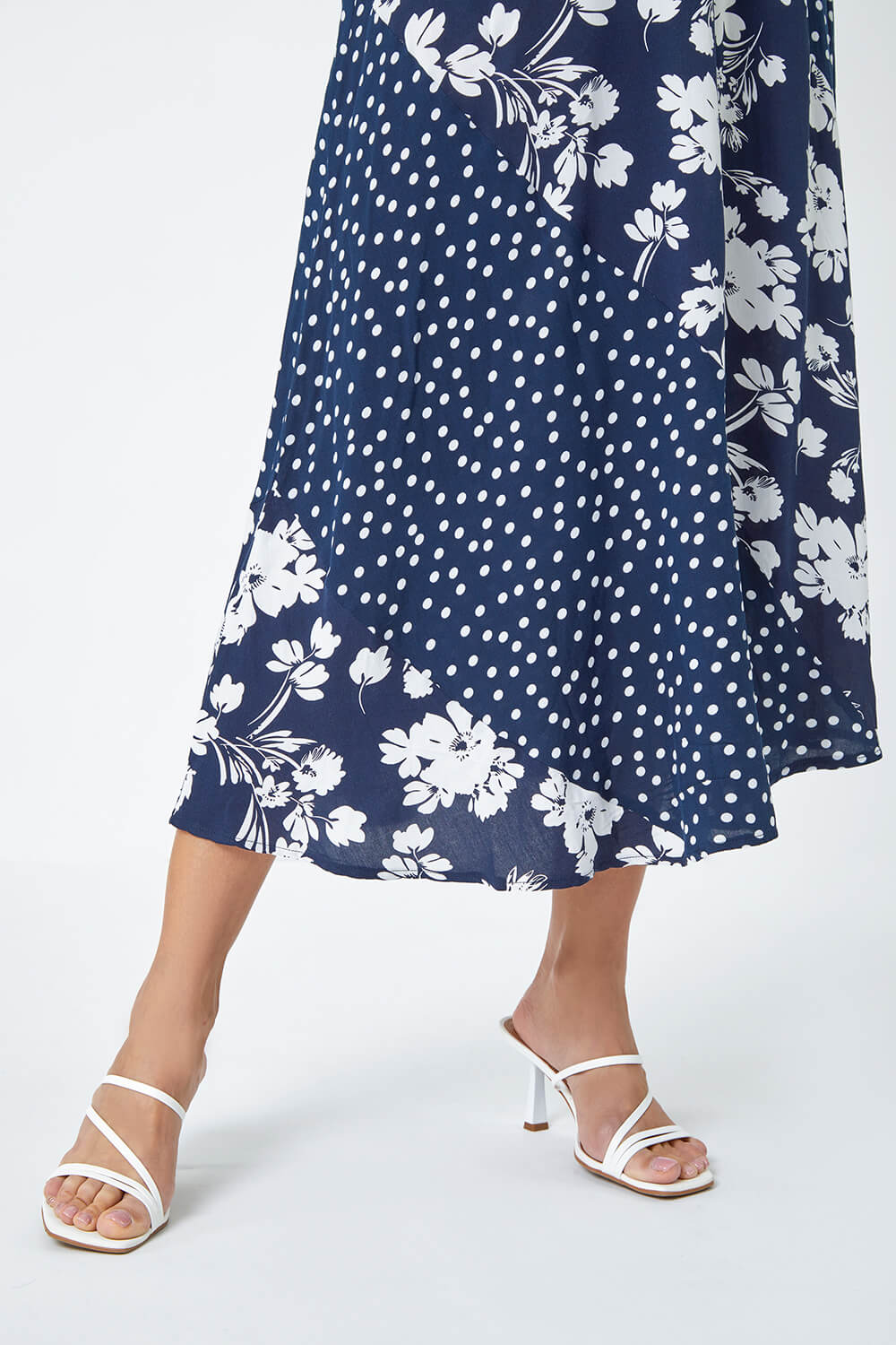 Mixed Floral Spot Print A Line Midi Skirt