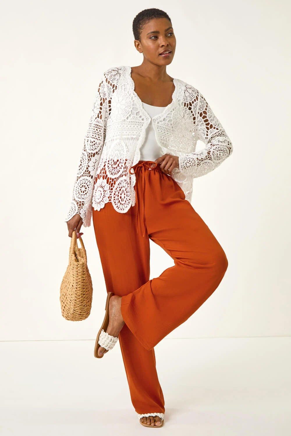 Elastic Waist Wide Leg Pocket Trouser