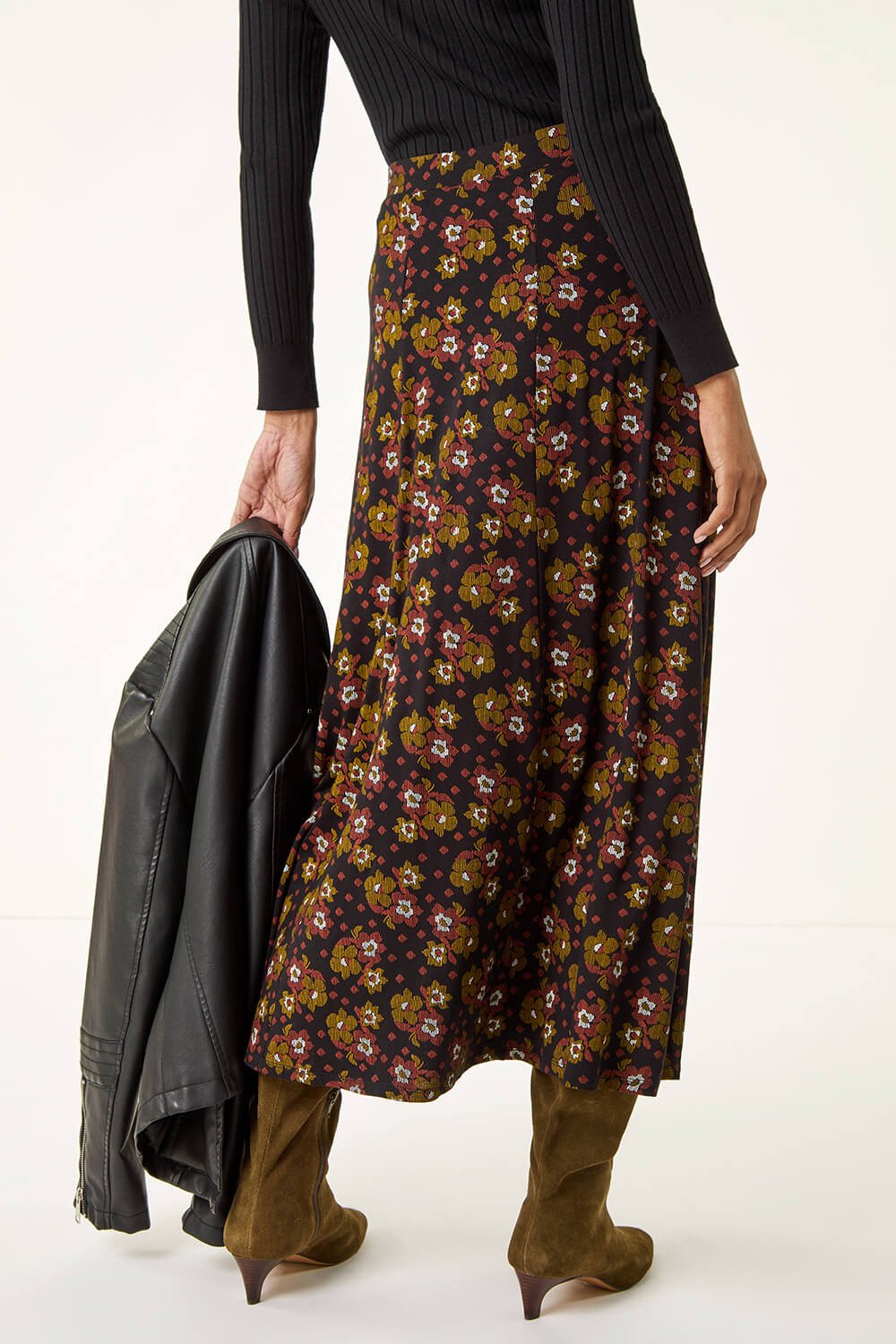 Ditsy Floral Elastic Waist A Line Midi Skirt