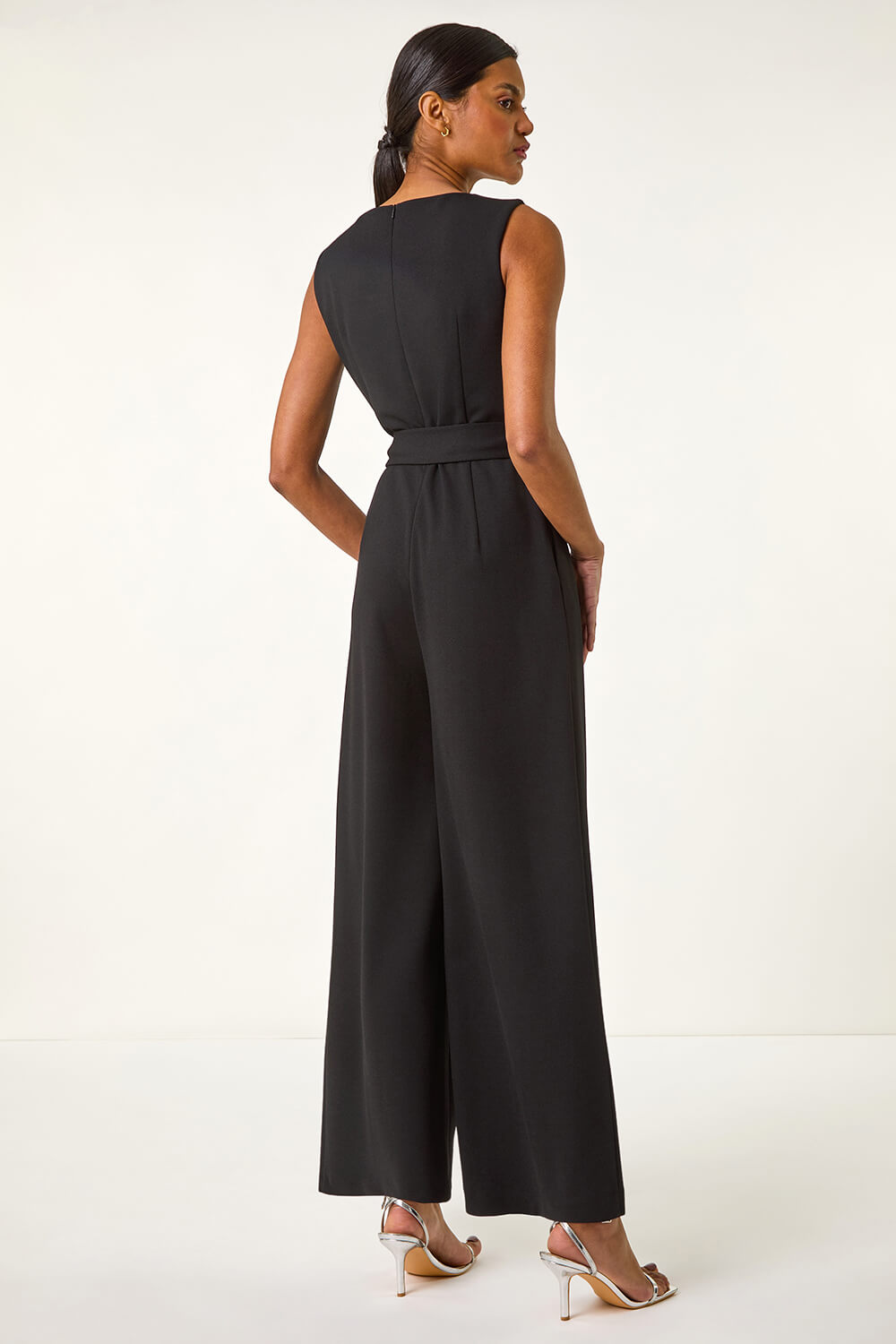 Pleat Detail Wide Leg Stretch Jumpsuit