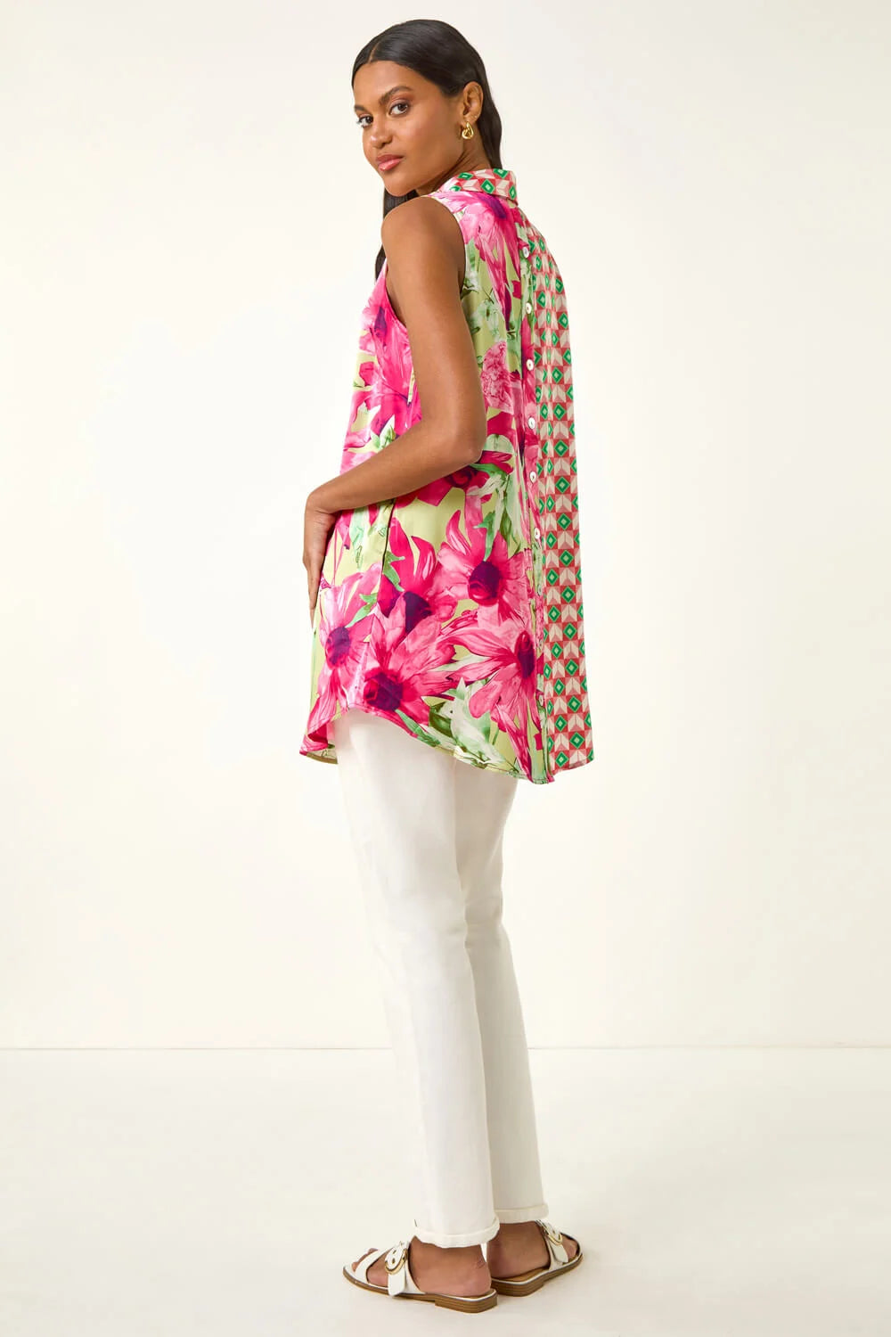 Leaf Print Button Longline Shirt