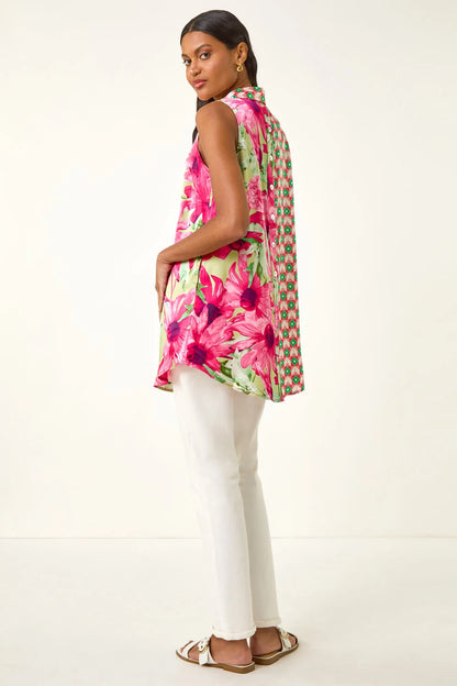 Leaf Print Button Longline Shirt