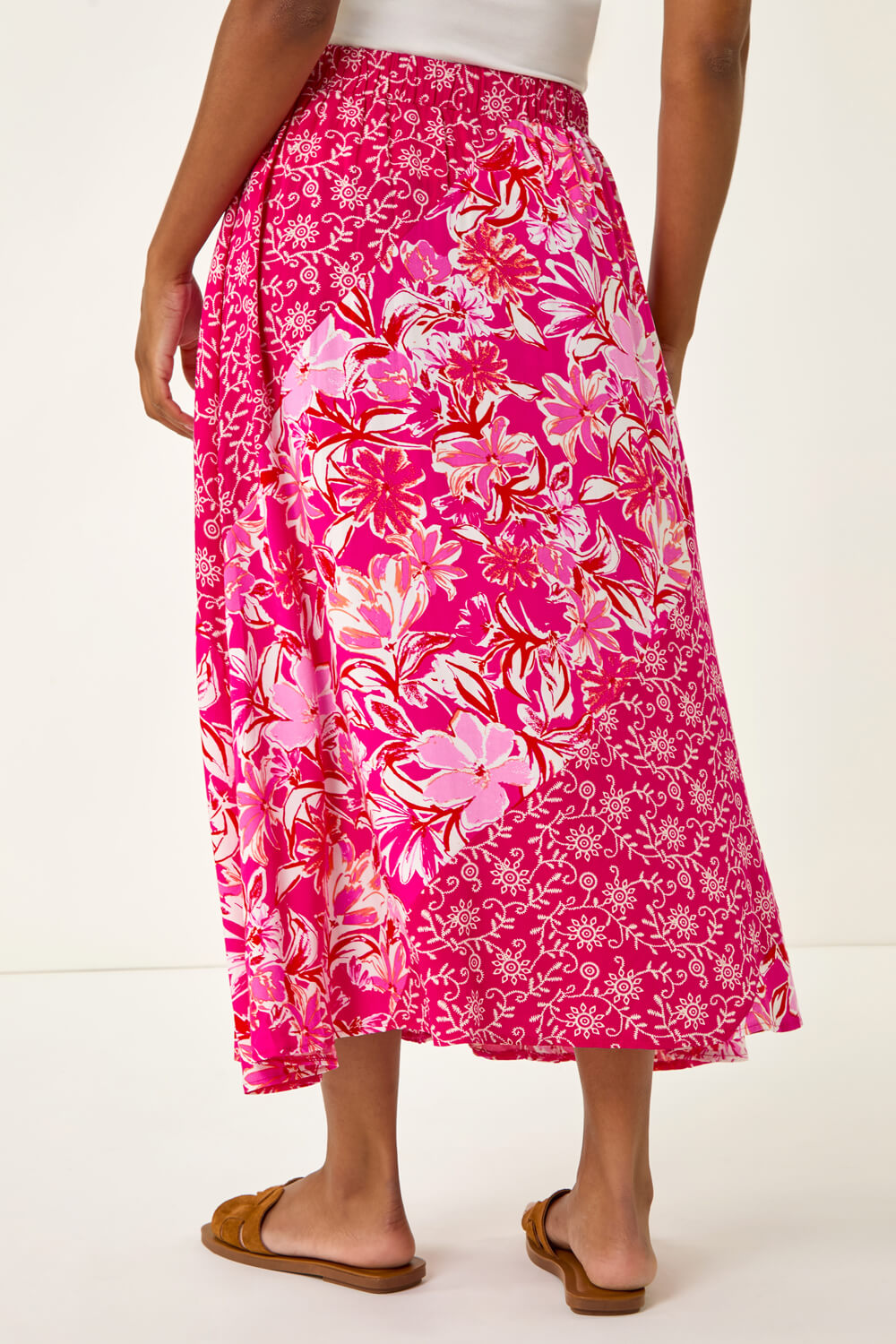 Mixed Floral Spot Print A Line Midi Skirt