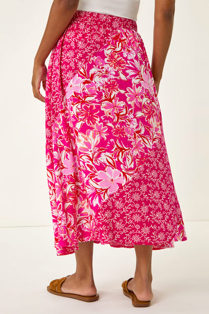Mixed Floral Spot Print A Line Midi Skirt