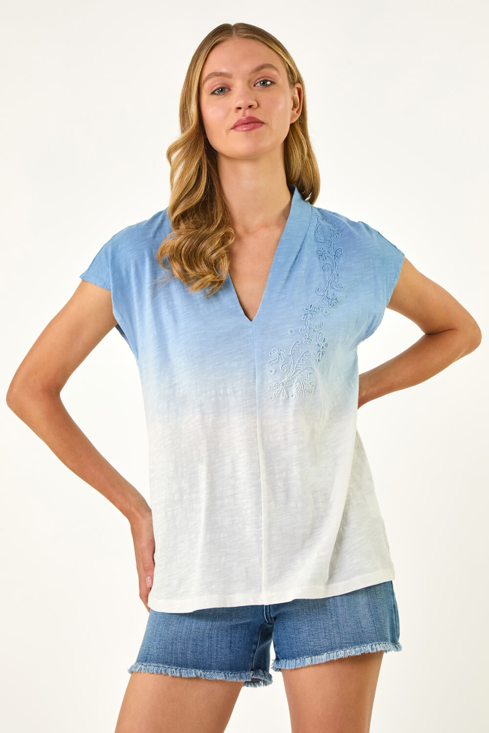 Leaf Print Ruffle Front Buttoned Blouse