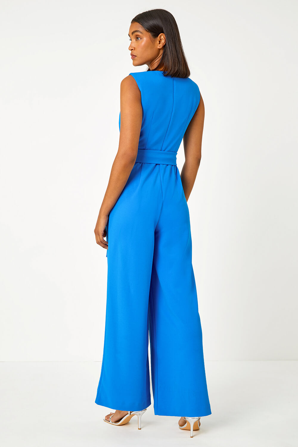 Pleat Detail Wide Leg Stretch Jumpsuit