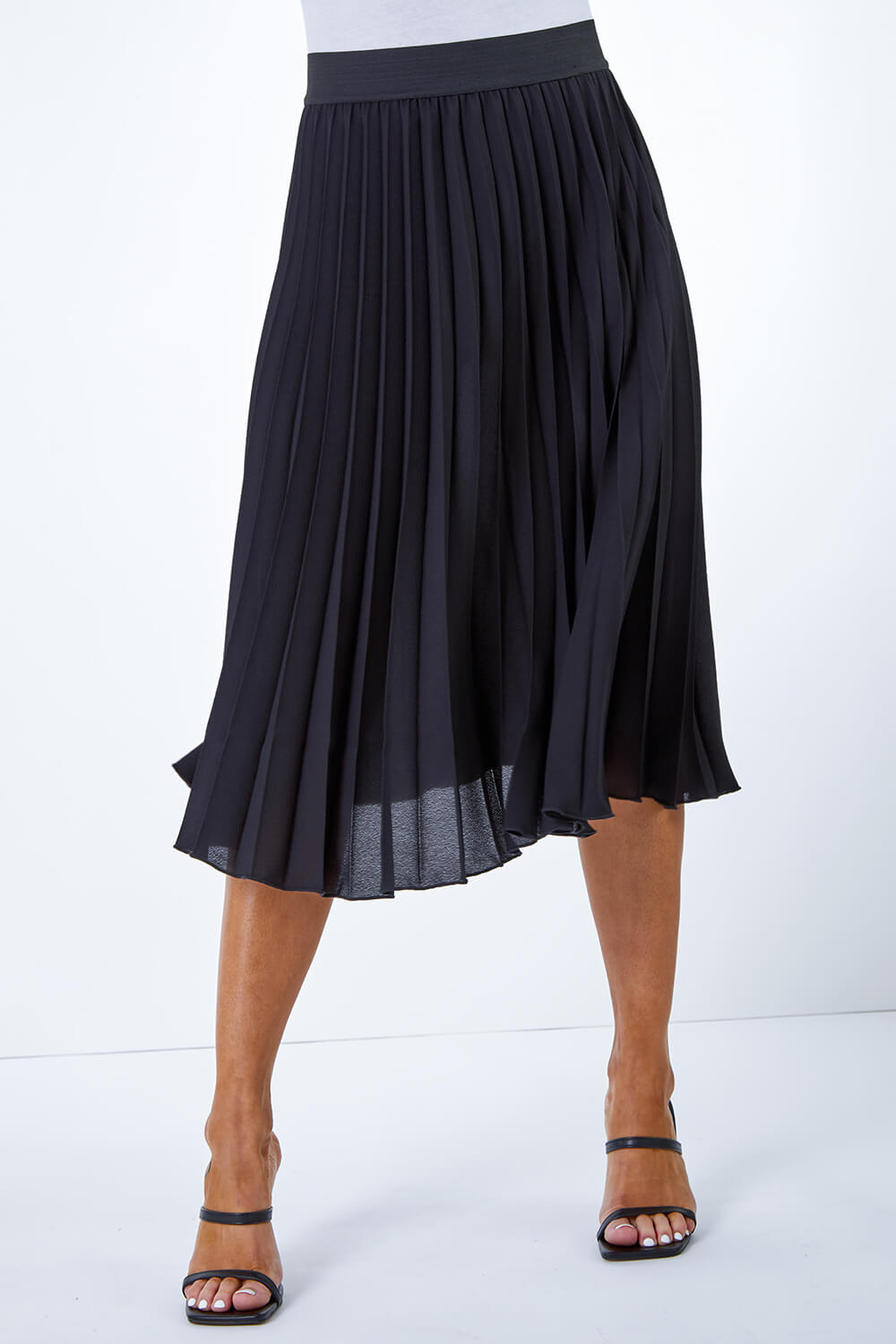 Petite Pleated Elastic Waist Midi Skirt