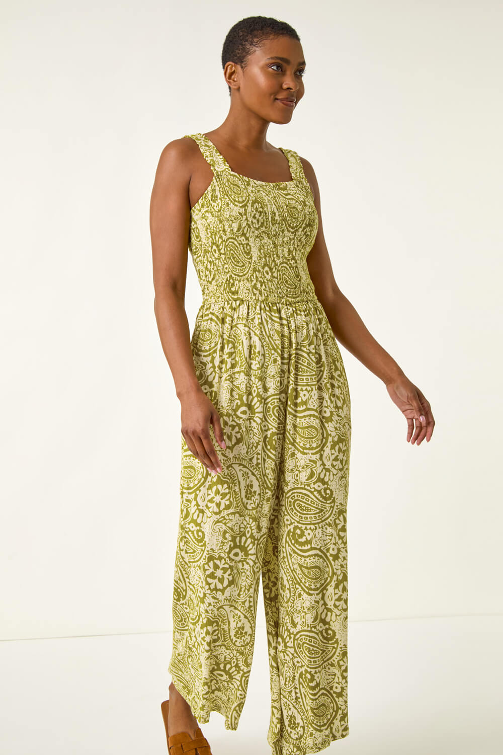 Paisley Print Cropped Jumpsuit