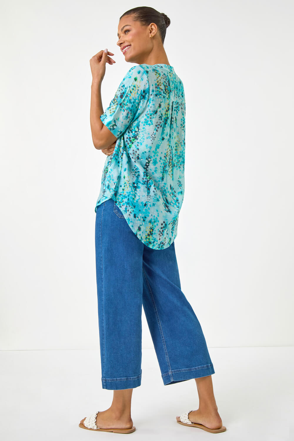 Abstract Print V-Neck Button Top