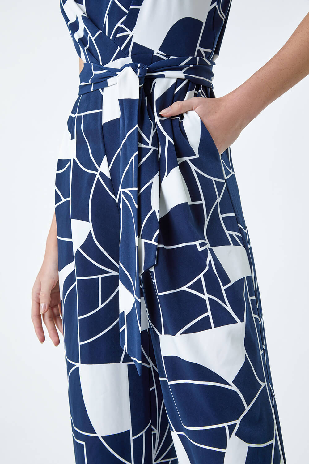 Abstract Print Pocket Jumpsuit