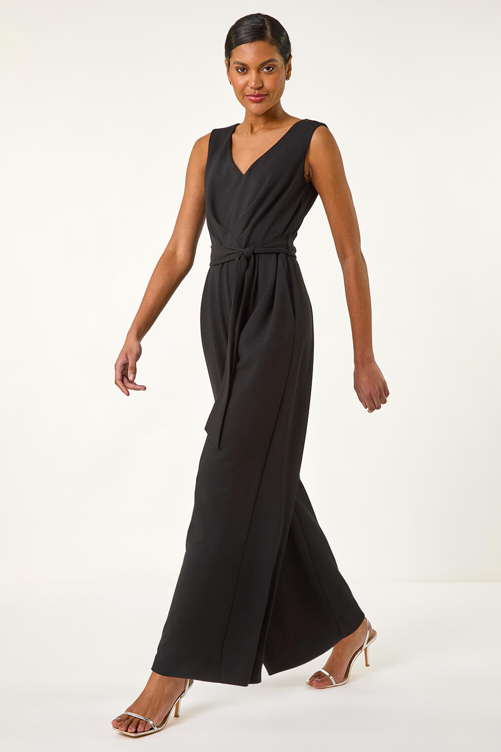 Pleat Detail Wide Leg Stretch Jumpsuit