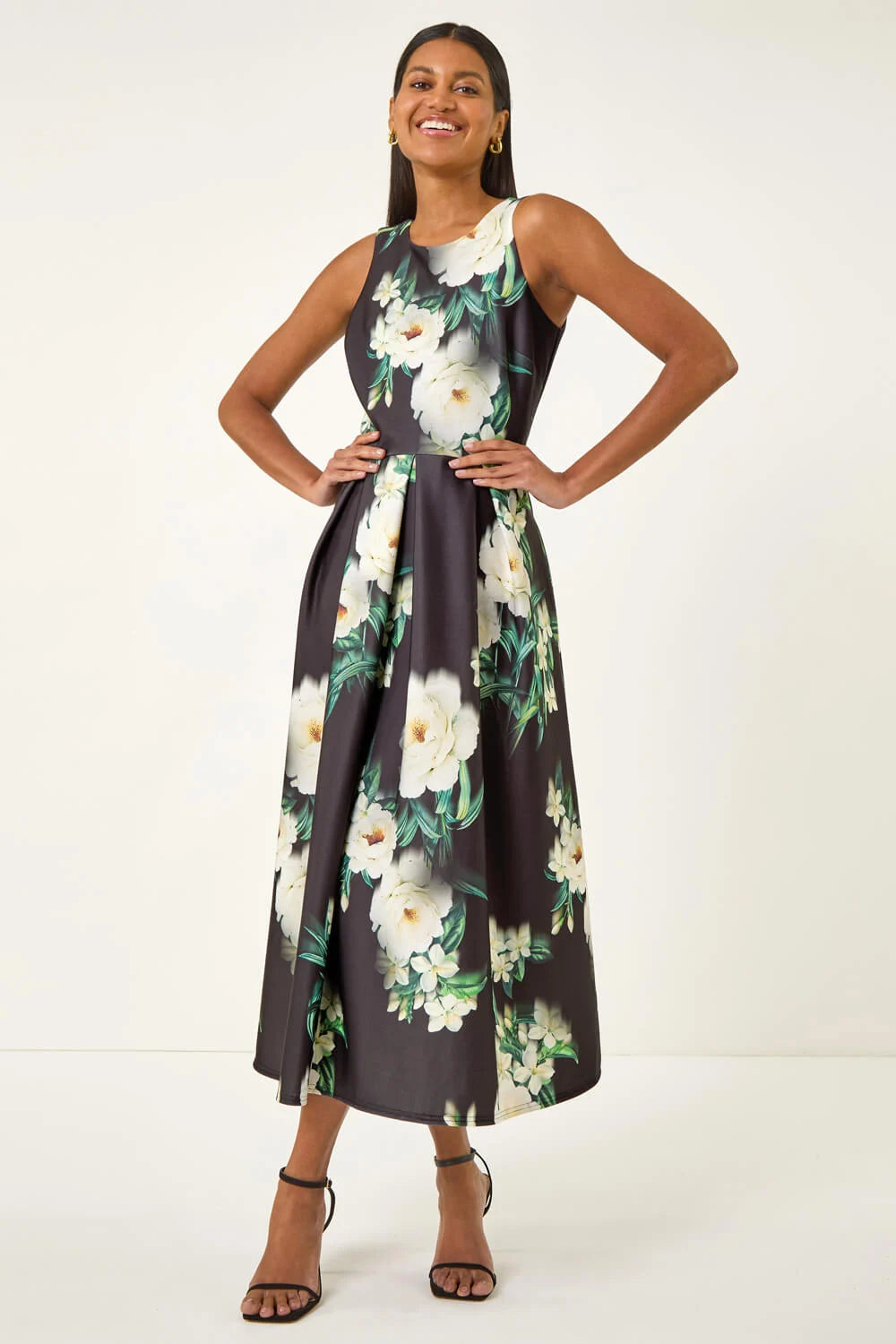 Floral Print Premium Stretch Midi Dress